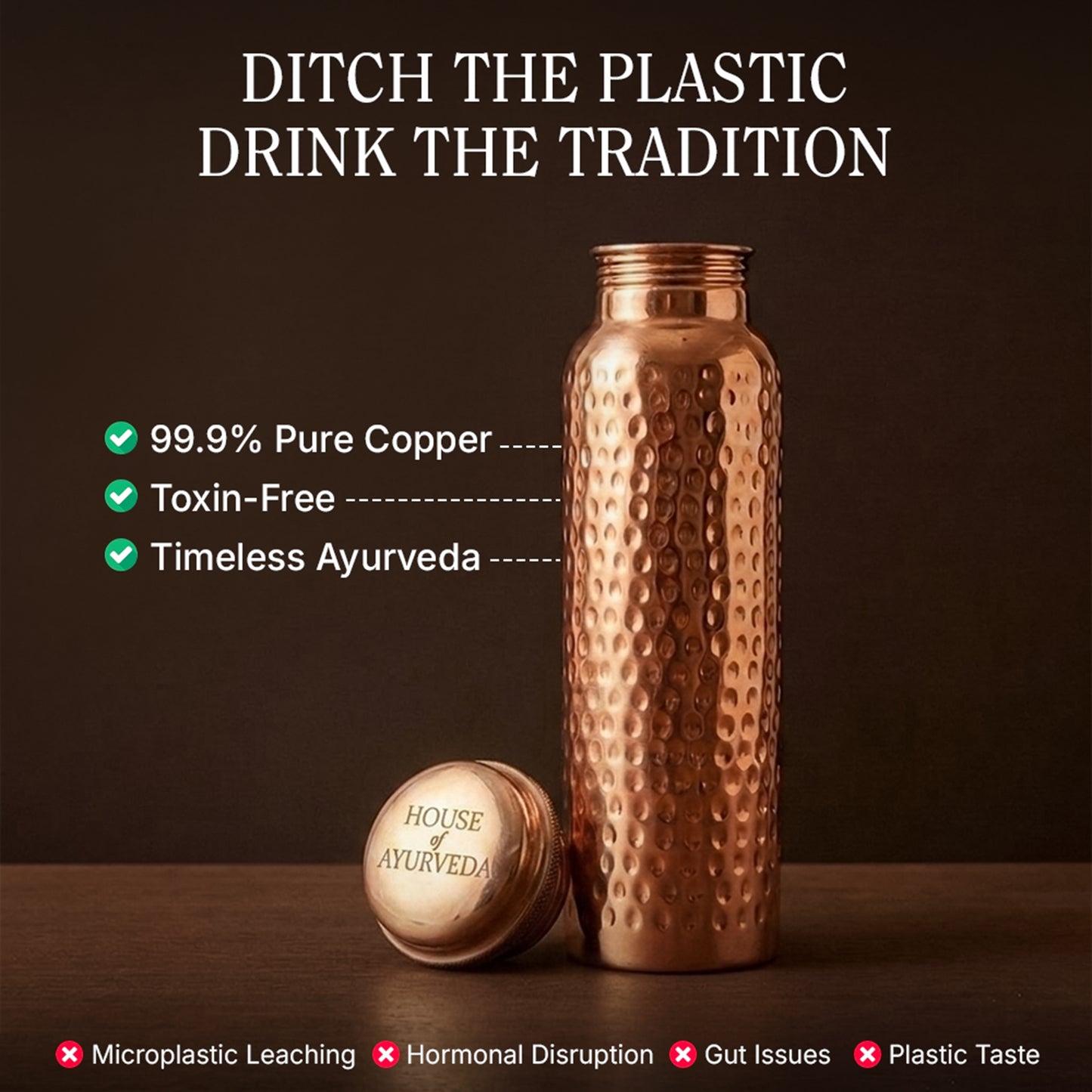 Certified Ayurveda® Pure Copper Water Bottles - V2 Hand-Hammered Edition